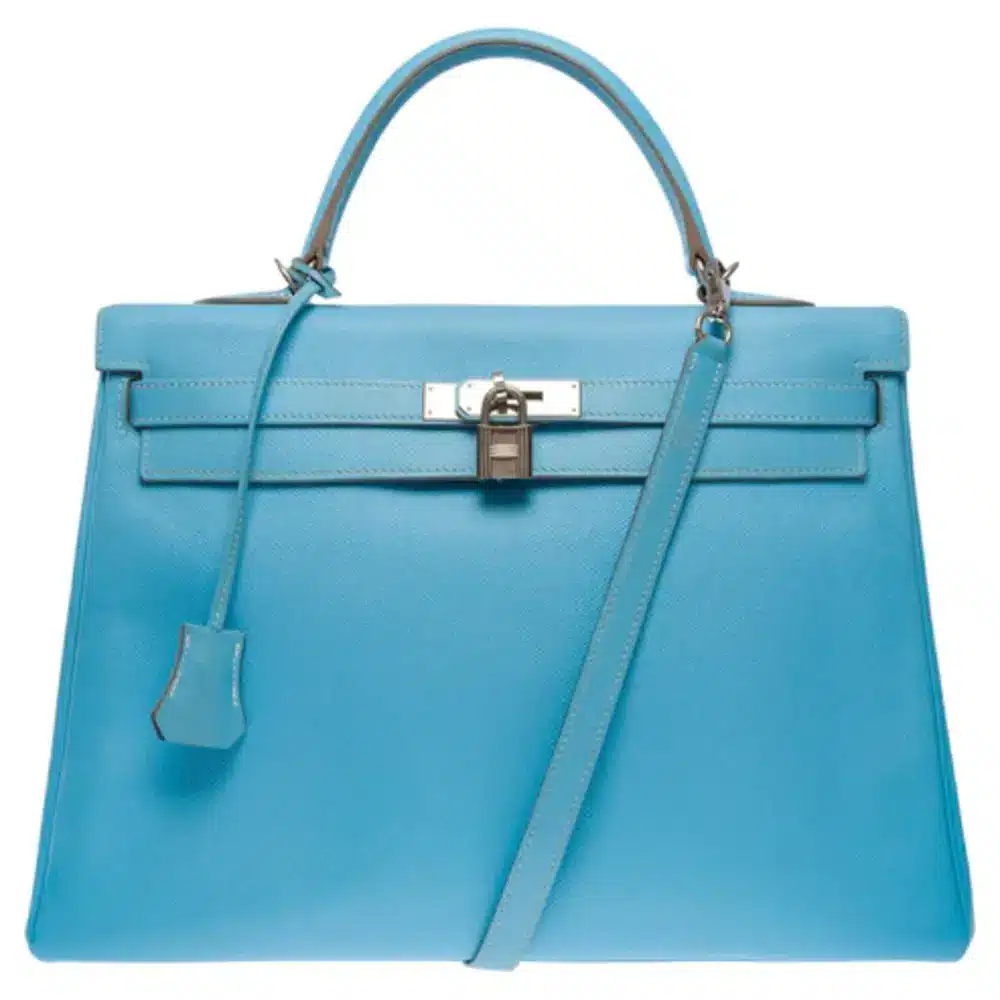 Hermès Limited Edition Candy Edition Kelly 35 Blue Epsom Silver Hardware Quality Rep