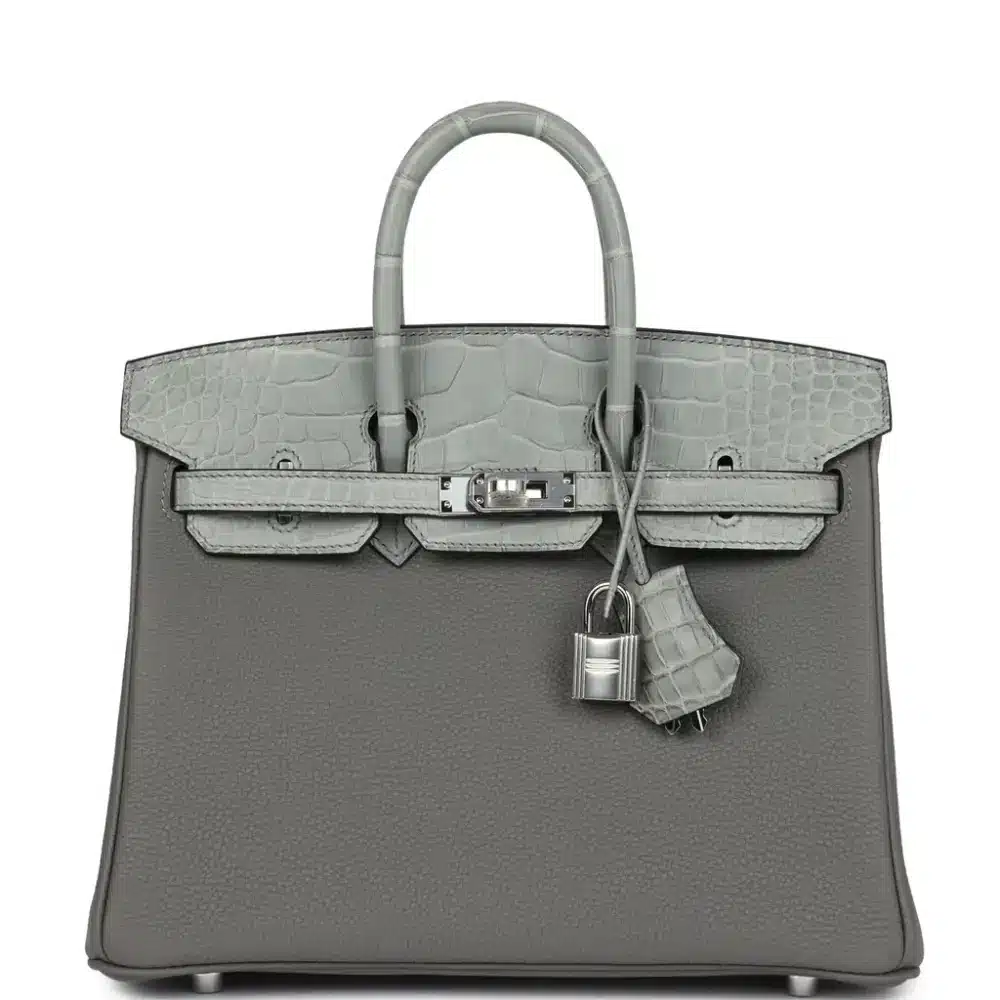 replica hermes bags Hermès Birkin 25 Gris Meyer Togo and Gris Ciment Matte Alligator Mississippiensis Touch Palladium Hardware