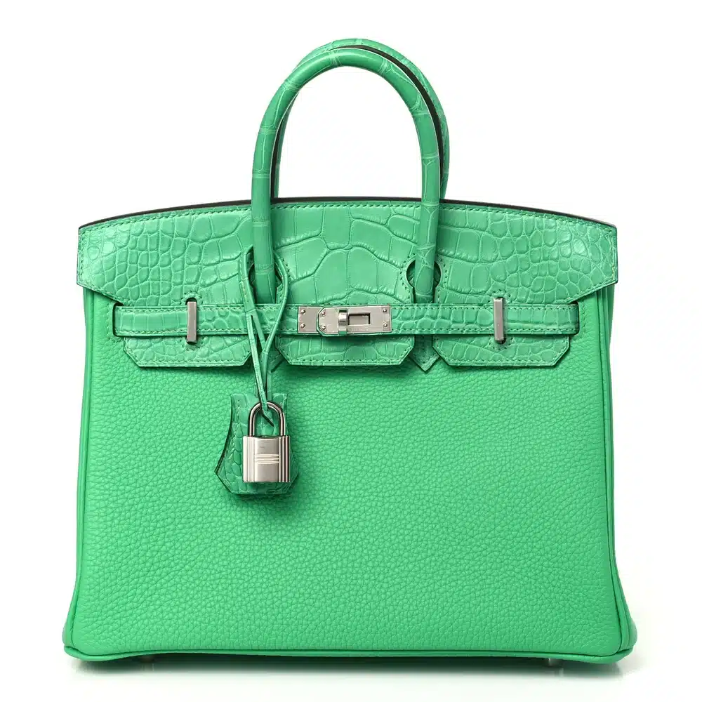 Hermes Birkin 25 Touch Vert Comics Togo & Matte Alligator Mississippiensis Palladium Hardware Replica designer handbags