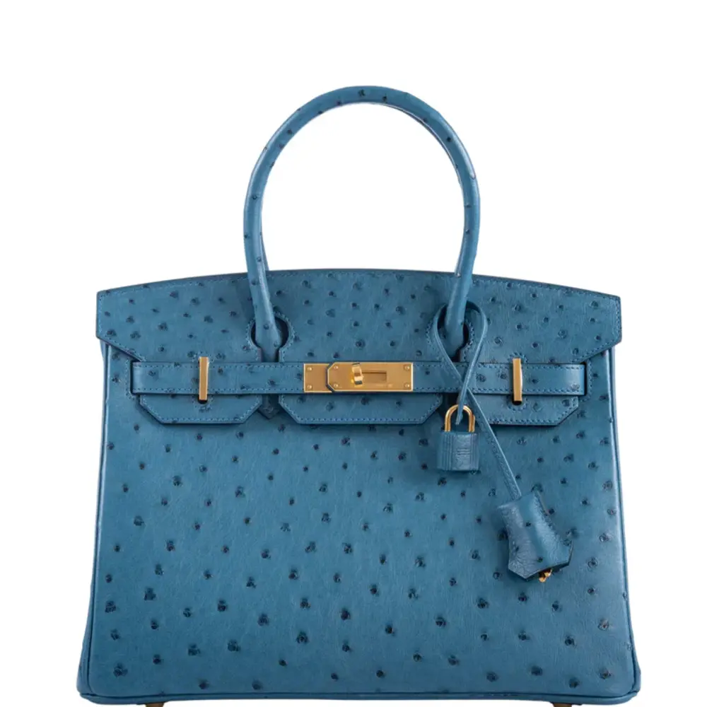 replica hermes bags Hermès Birkin 30 Blue Colvert Ostrich Gold Hardware