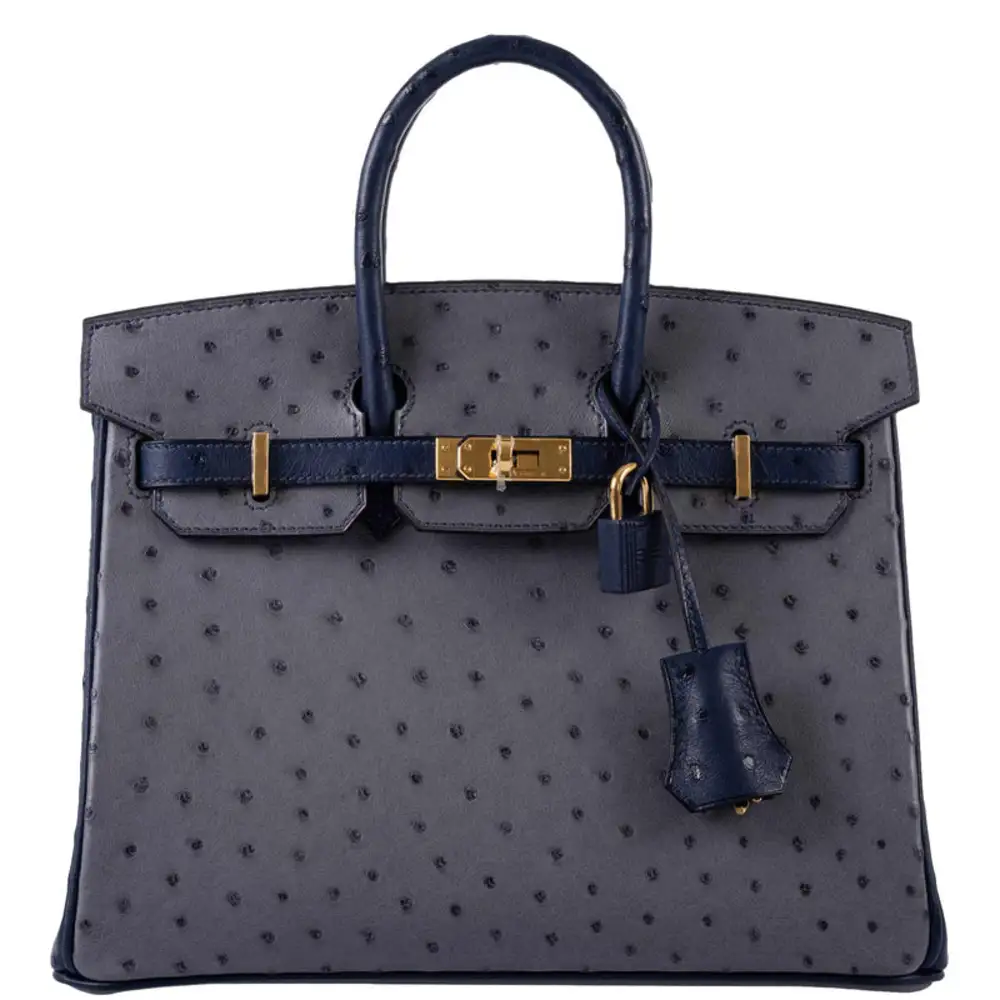 replica hermes bags Hermès HSS 2018 Birkin 25 Gris Agate and Blue Iris Ostrich Gold Hardware