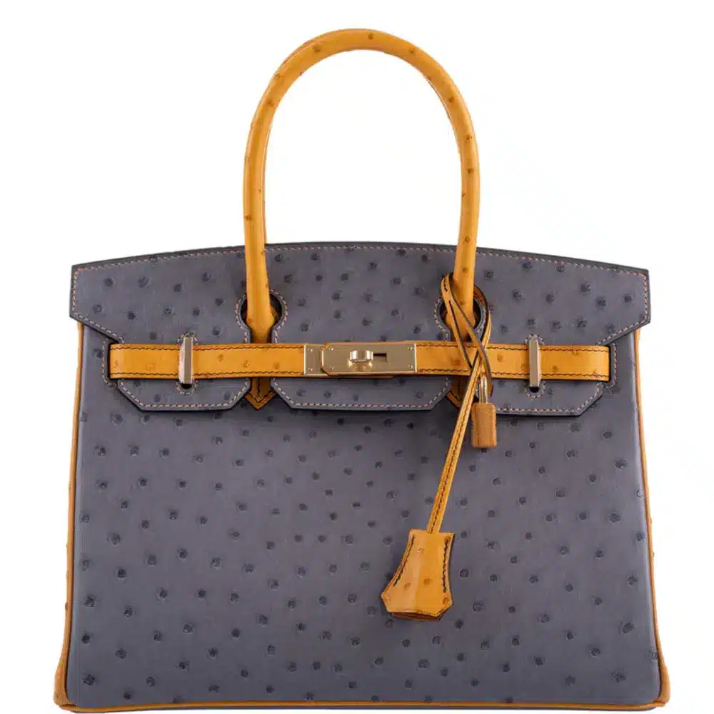 replica hermes bags Hermès HSS 2020 Birkin 30 Gris Agate and Saffron Ostrich Gold Hardware