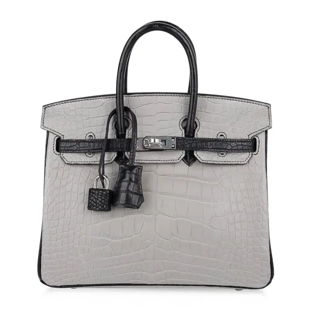 replica hermes bags Hermès HSS Birkin 25 Gris Perle and Black Matte Mississippiensis Alligator Palladium Hardware