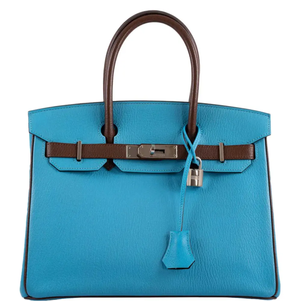 Hermès HSS Birkin 30 Bleu Aztec and Havane Chevre Palladium Hardware Replica inspired