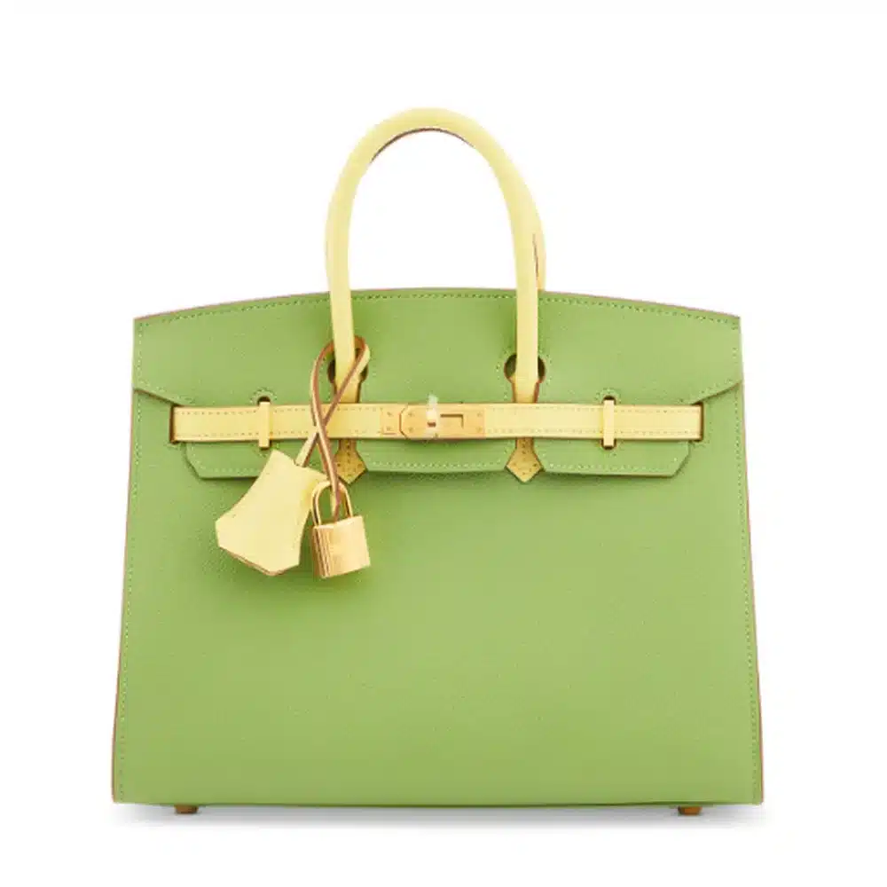 Hermès HSS Custom Birkin 25 Sellier Vert Criquet And Jaune Poussin Epsom Gold Hardware Luxury replica handbags