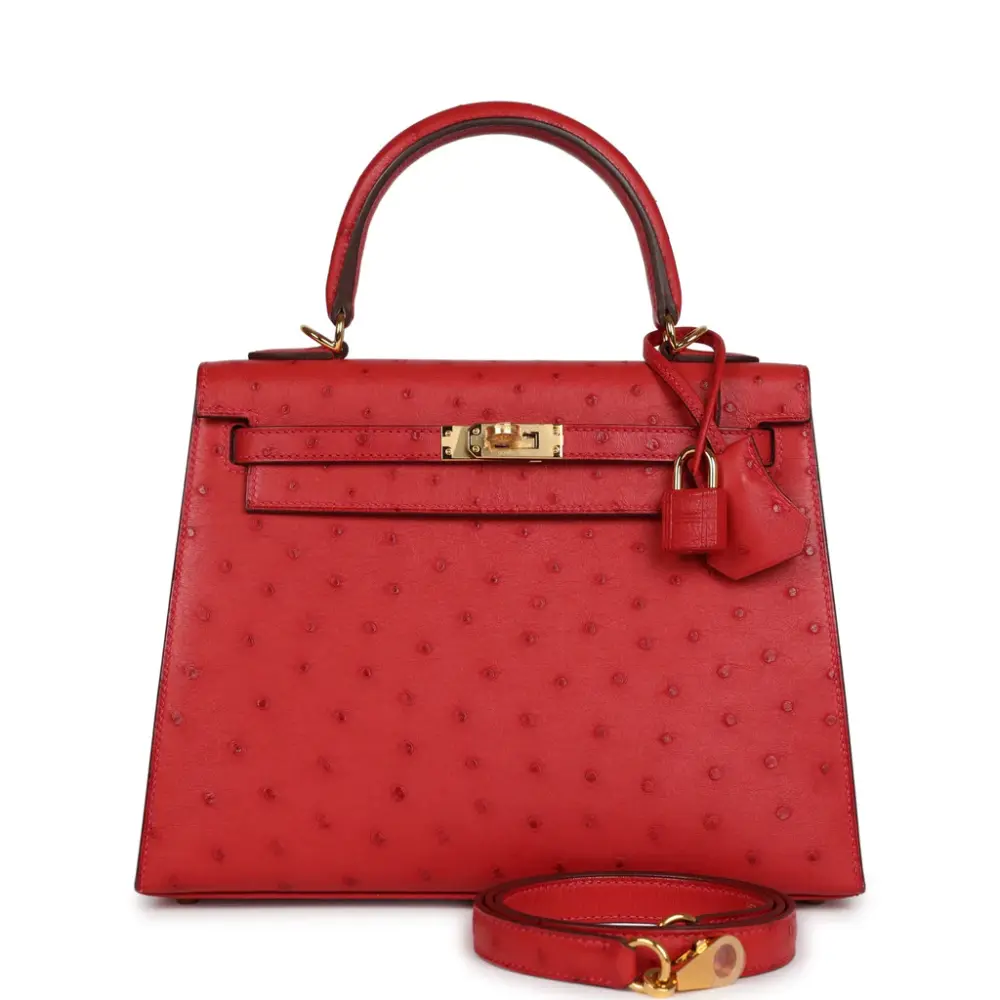 Hermès HSS Kelly 25 Sellier Rouge Vif Verso Ostrich Gold Hardware Lushentic quality