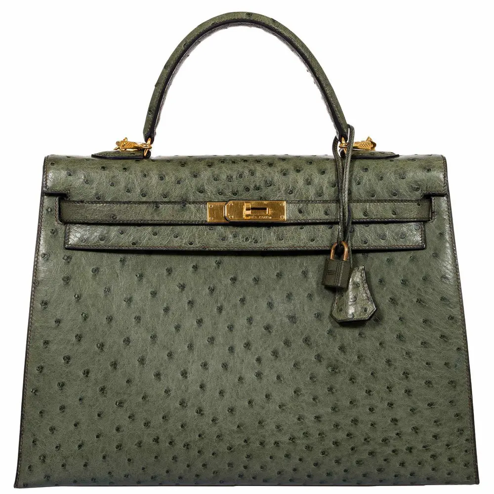 Hermès Kelly 35 Sellier Vert Olive Ostrich Gold Hardware High-quality replica