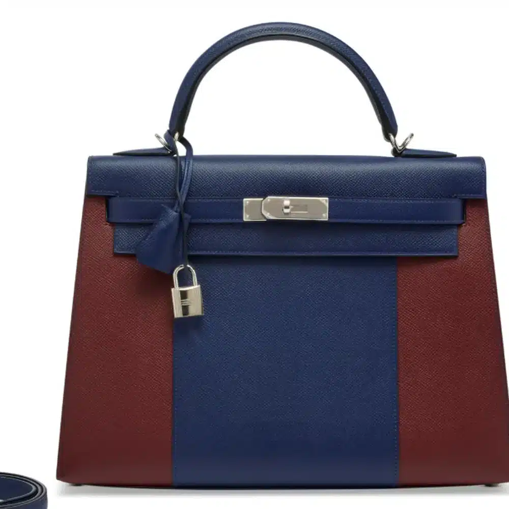 Hermès Limited Edition 2015 Kelly 32 Sellier Bleu Saphir And Rouge H Epsom Flag Palladium Hardware luxury bags