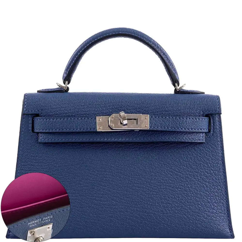 Hermès Limited Edition 2020 Mini Kelly 20 II Sellier Blue Brighton and Magnolia Chevre Palladium Hardware Quality Rep