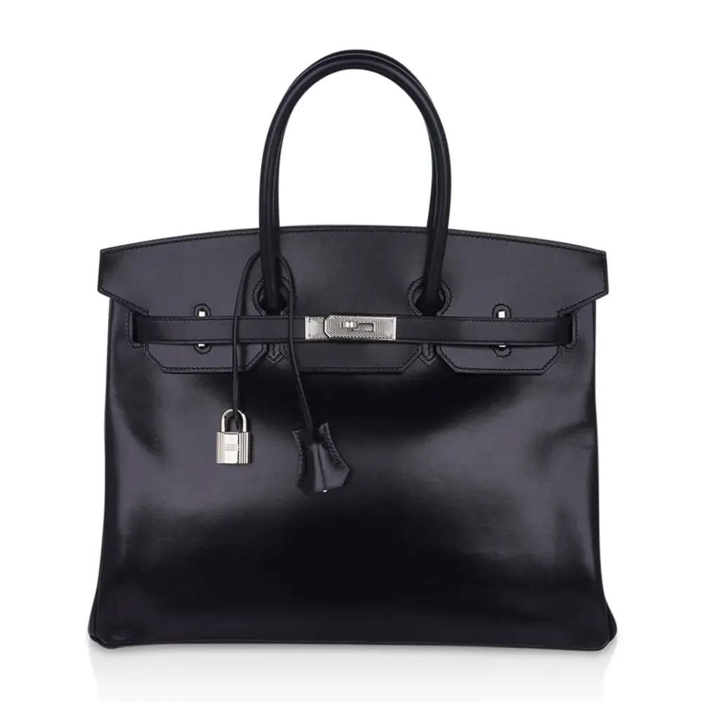 replica hermes bags Hermès Limited Edition Birkin 35 Black Box Calfskin Guilloche Palladium Hardware