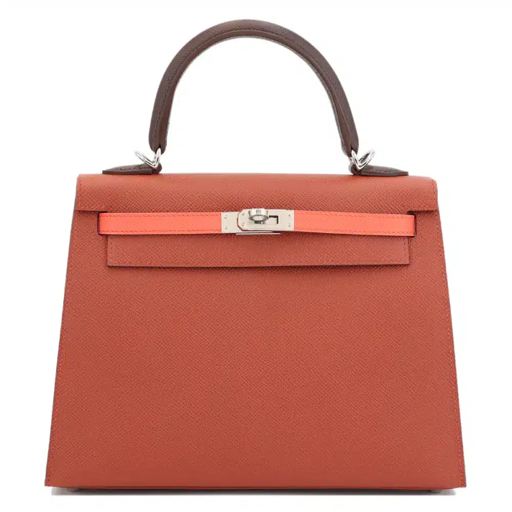 Hermès Limited Edition Kelly 25 Sellier Rouge Venitien/Rouge Sellier/Rose Texas Epsom Palladium Hardware Lushentic Grade bags