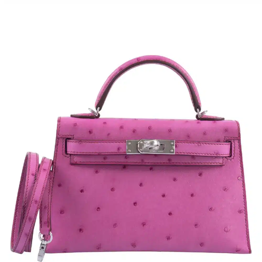 replica hermes bagshermes mini kelly 20 fuchsia ostrich palladium hardware