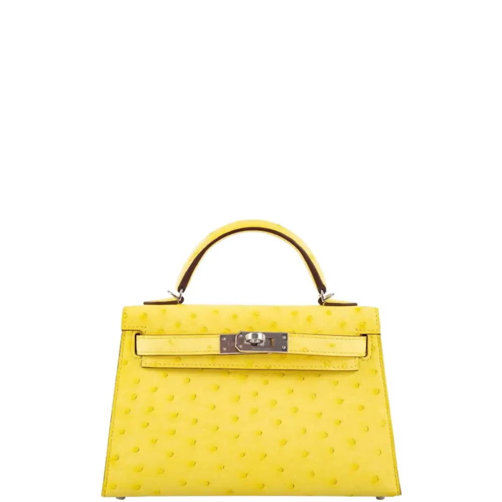 Hermès Mini Kelly 20 II Jaune Citron Ostrich Palladium Hardware Replica luxury handbags