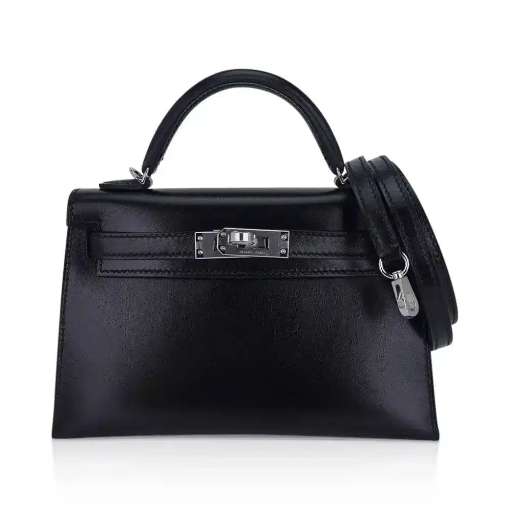 Hermès Vintage 1999 Kelly 25 Sellier Black and Silver Box Calf Silver Hardware Replica Quality