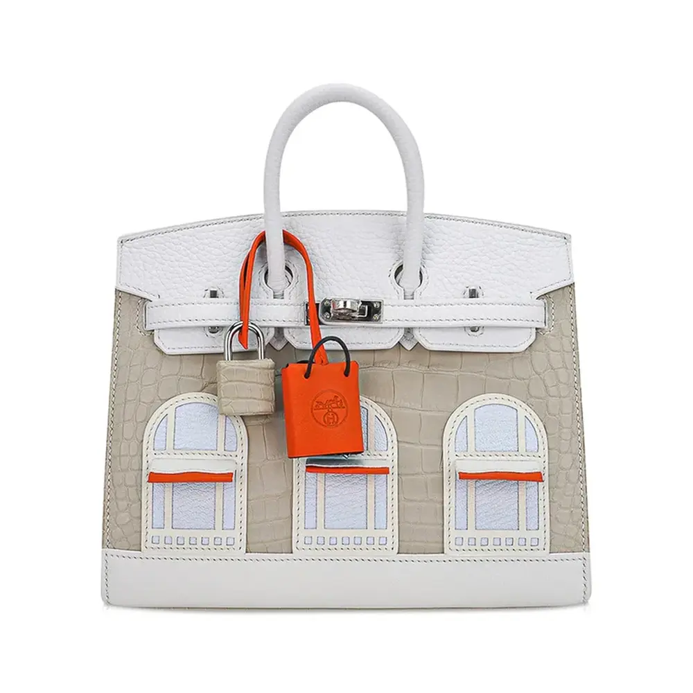 replica hermes bags Hermès Rare Collectible Birkin 20 Sellier Neige/Orange/White Matte Alligator Mississippiensis