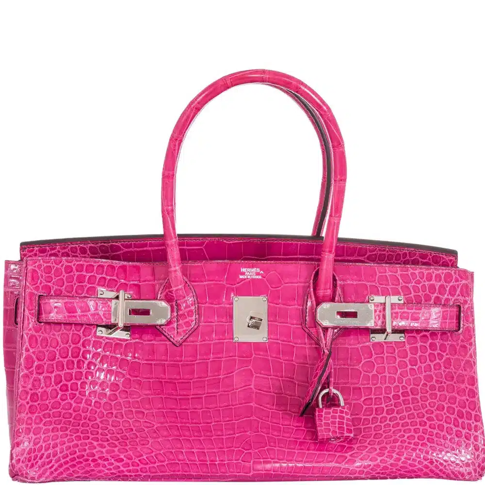 Hermès Rare Collectible Birkin 42 “Shoulder Birkin” Bubblegum Pink Fuchsia Shiny Porosus Crocodile JPG Palladium Hardware Lushentic quality