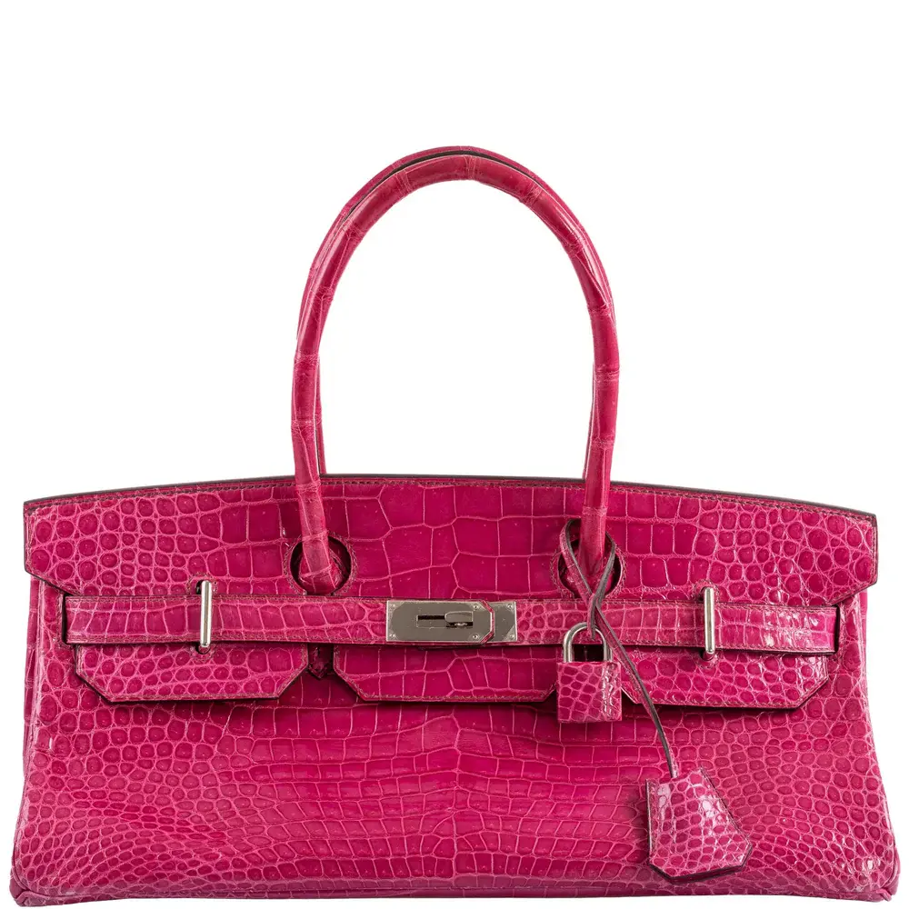 Hermès Rare Collectible Birkin 42 “Shoulder Birkin" Fuchsia Shiny Porosus Crocodile JPG Shoulder Palladium Hardware Lushentic replica handbags